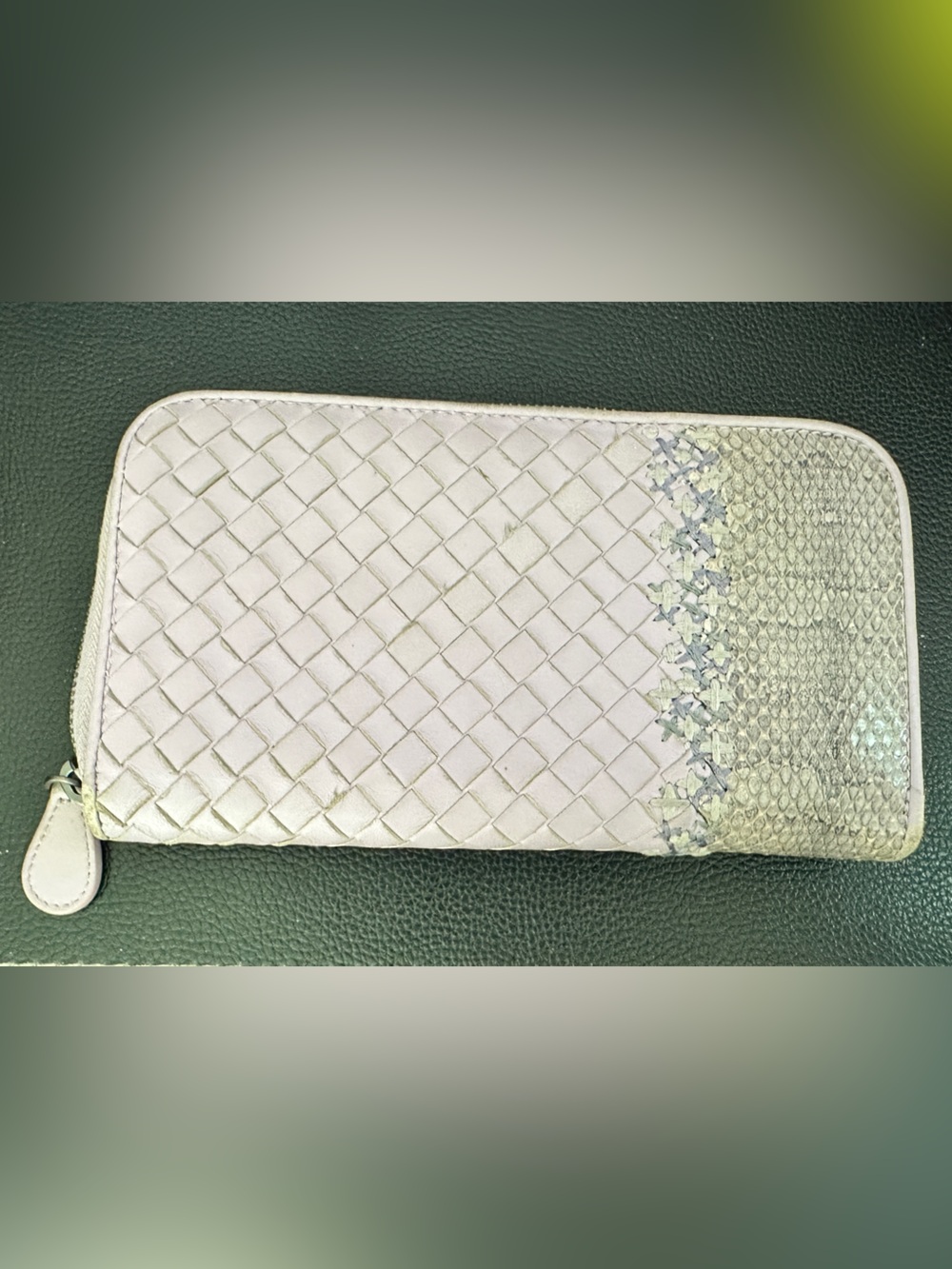 Bottega Veneta Intrecciato Snakeskin Zip Around Wallet Lavender Leather